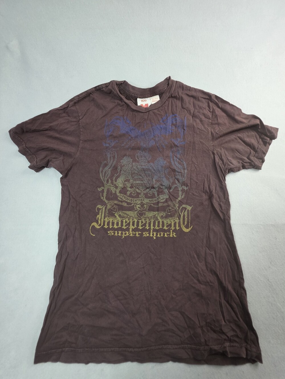 BDG Men's Brown Graphic Crest Tee with Yellow Print
